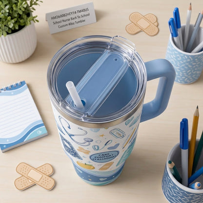 Personalized School Nurse 40oz Tumbler with Handle - Custom Name Back To School Crew Gift
