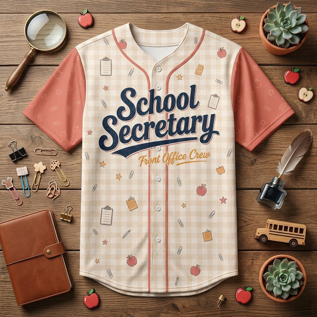 Personalized School Secretary Baseball Jersey - Custom Name Front Office Crew MVP Shirt