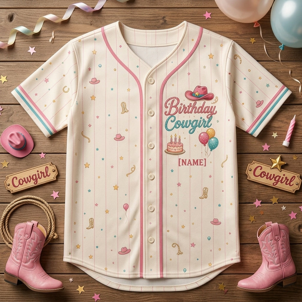 Personalized Rodeo Birthday Girl Baseball Jersey - Custom Name Cowgirl Western Theme Birthday Shirt