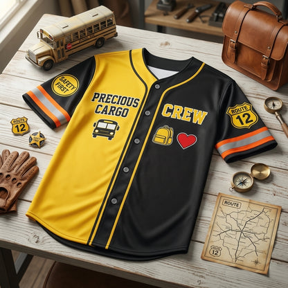 Personalized School Bus Driver Baseball Jersey - Custom Name and Number Precious Cargo Crew Uniform