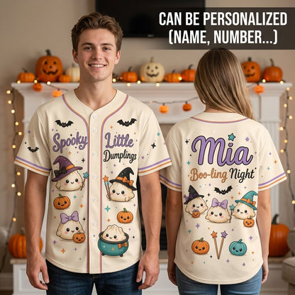 Personalized Spooky Little Dumplings Halloween Baseball Jersey - Custom Name Cute Witch Dumplings Button-Up