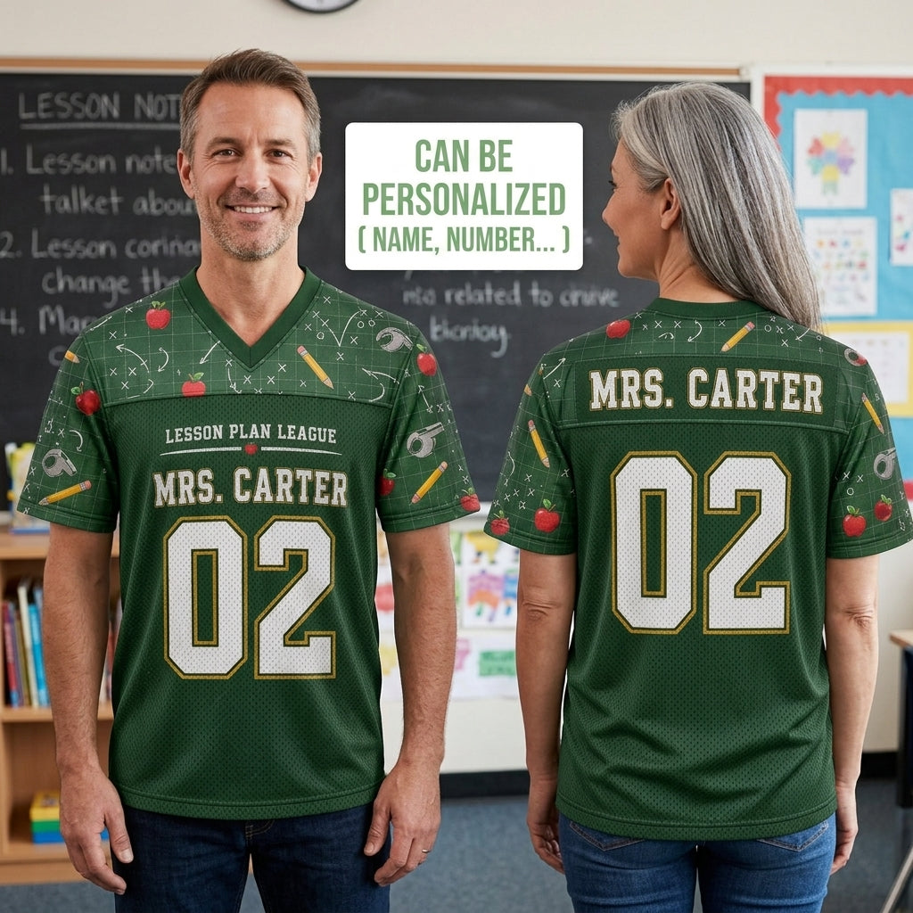 Personalized Teacher Mesh Football Jersey - Custom Name & Number Lesson Plan League Green Athletic Shirt