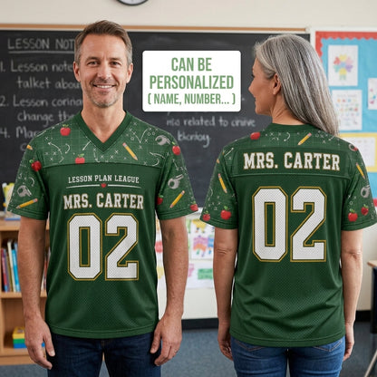 Personalized Teacher Mesh Football Jersey - Custom Name & Number Lesson Plan League Green Athletic Shirt