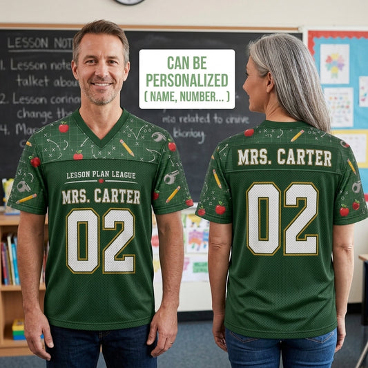 Personalized Teacher Mesh Football Jersey - Custom Name & Number Lesson Plan League Green Athletic Shirt
