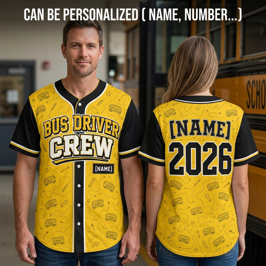 Personalized Bus Driver Crew Baseball Jersey - Custom Name & Year School Spirit Apparel