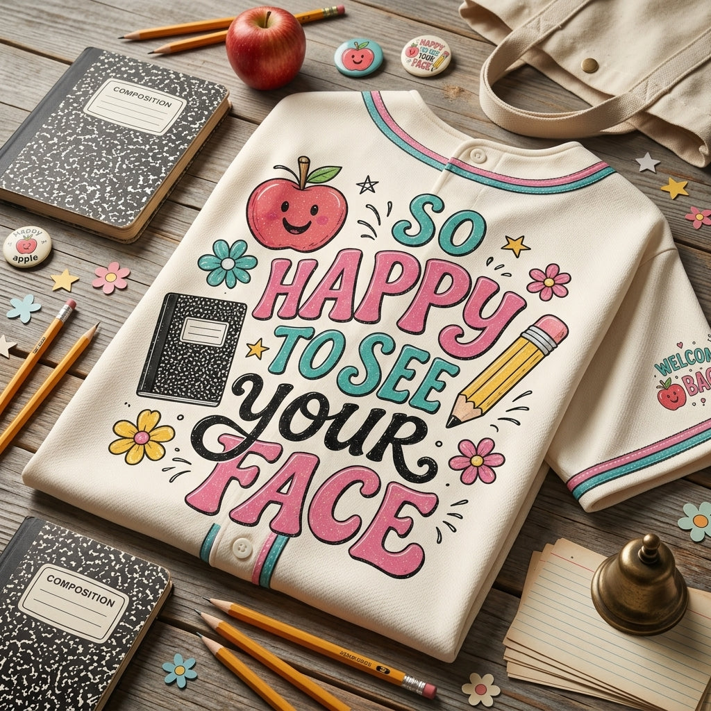 Personalized "So Happy To See Your Face" Teacher Baseball Jersey - Custom Back to School Athleisure Shirt