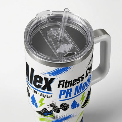 Personalized Fitness Tumbler 40oz with Handle - Custom Name Gym Water Bottle with PR Mode Design