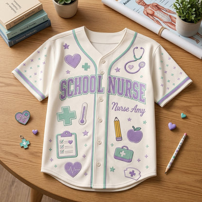 Personalized School Nurse Baseball Jersey - Custom Name & Number RN Gift