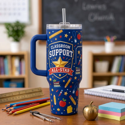 Personalized Classroom Support All-Star 40oz Tumbler with Handle - Custom Name School Staff Gift