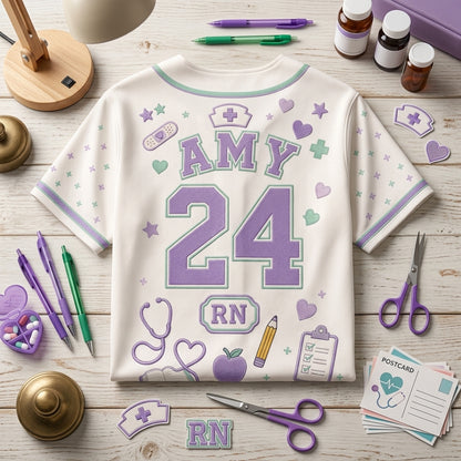 Personalized School Nurse Baseball Jersey - Custom Name & Number RN Gift