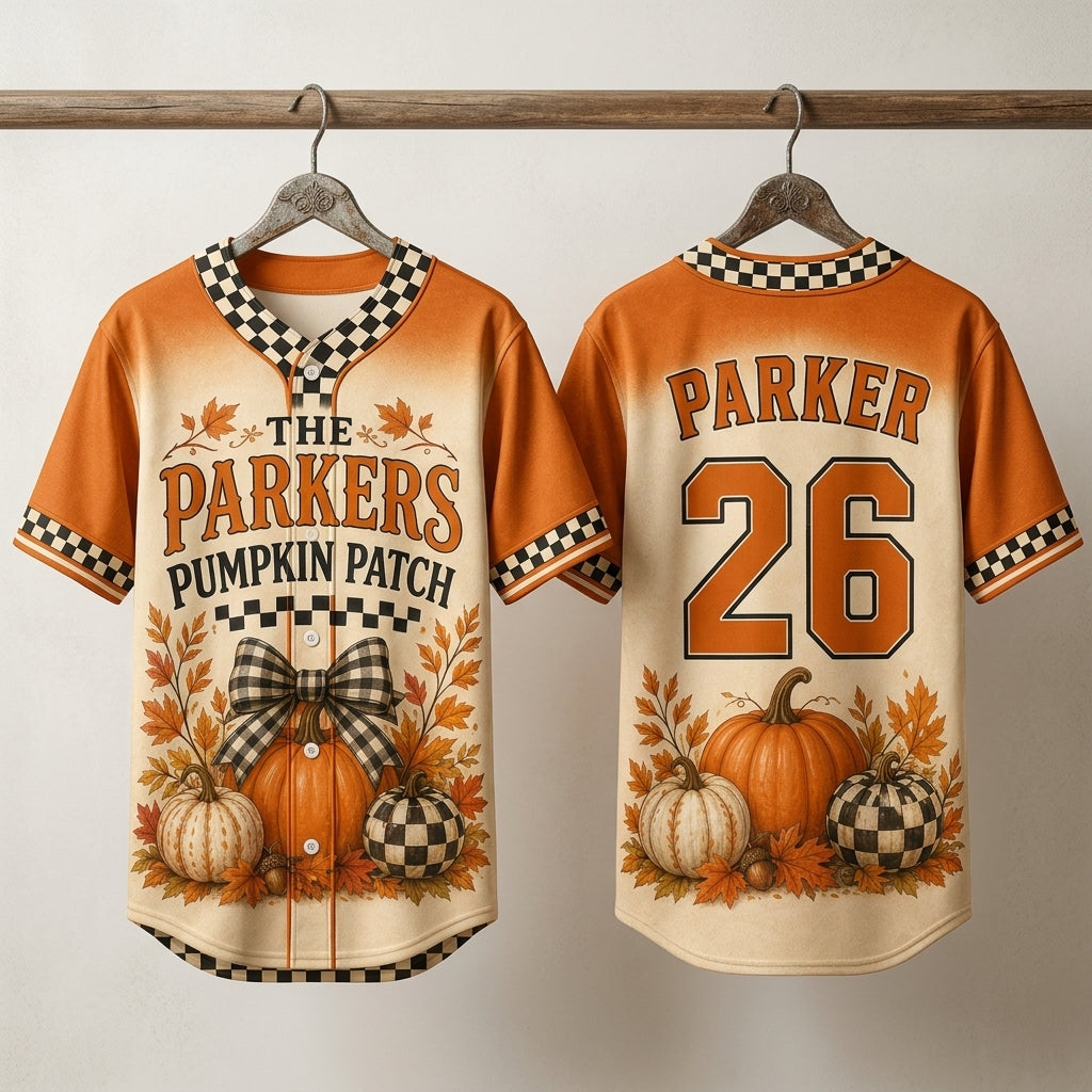 Personalized Pumpkin Patch Family Baseball Jersey - Custom Name and Number Fall Autumn Apparel