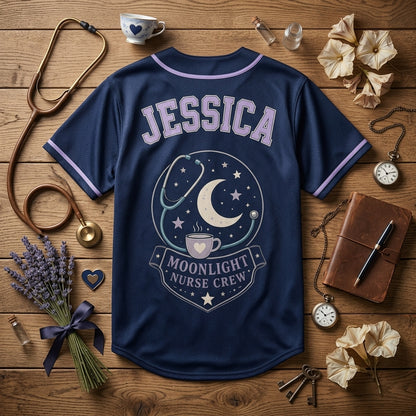 Personalized Moonlight Nurse Crew Baseball Jersey - Custom Name Night Shift Nursing Gift