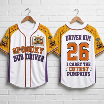 Personalized Spooky Bus Driver Halloween Baseball Jersey - Custom Name & Number School Bus Driver Gift