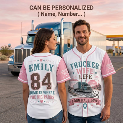 Personalized Trucker Wife Life Baseball Jersey - Custom Name & Number Long Haul Love Gift