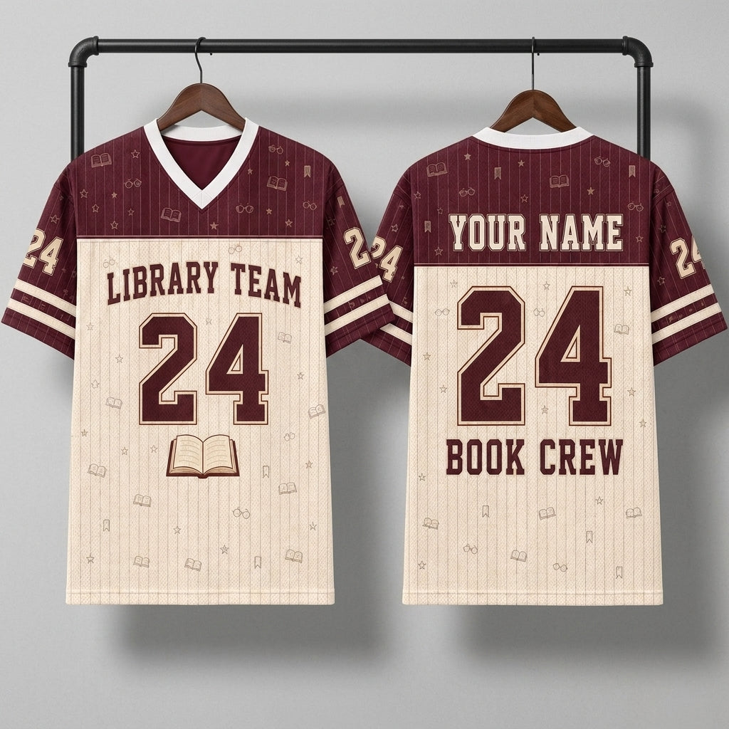Personalized Library Team Mesh Football Jersey - Custom Name & Number Book Lover Apparel