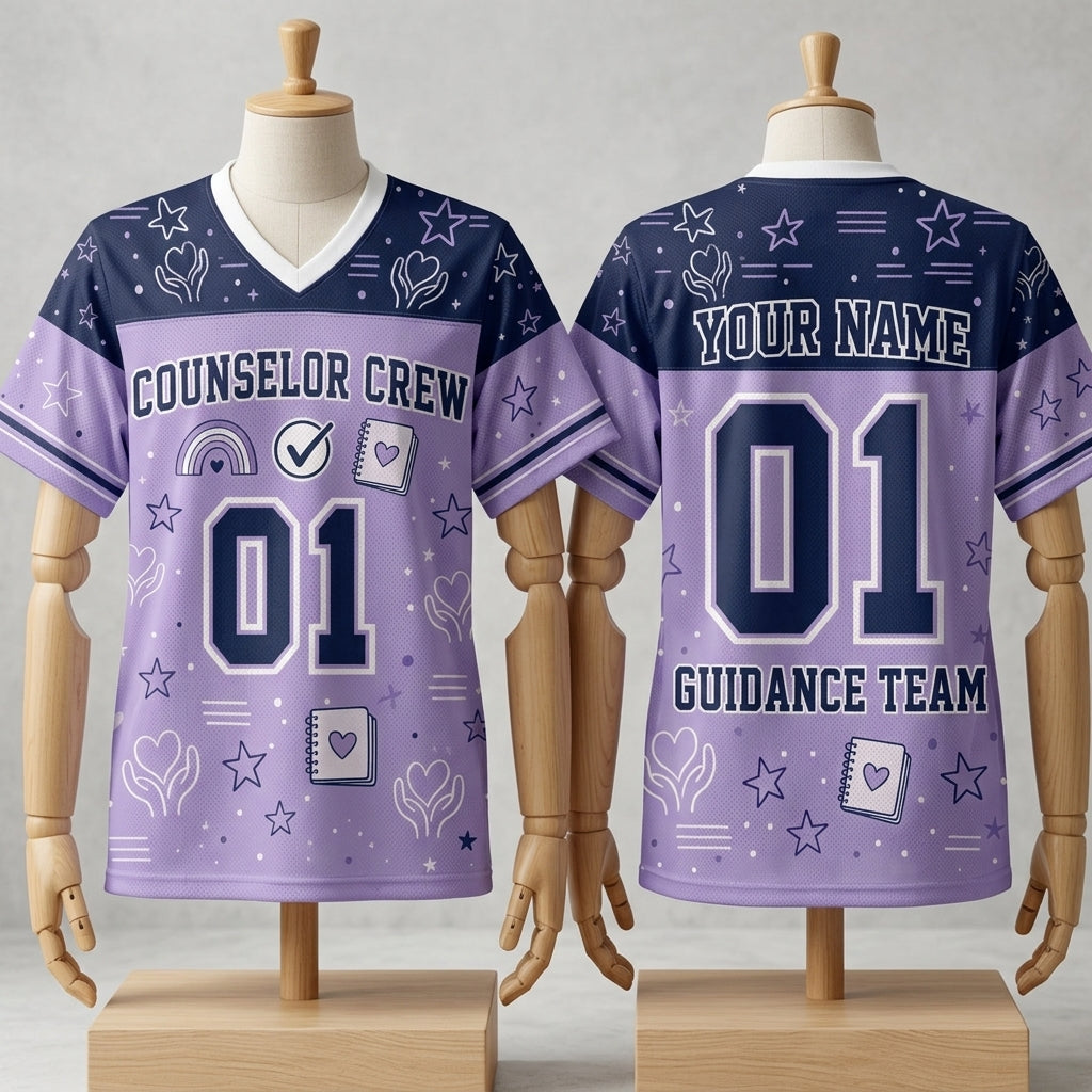 Personalized Counselor Crew Mesh Football Jersey - Custom Name Guidance Team School Apparel
