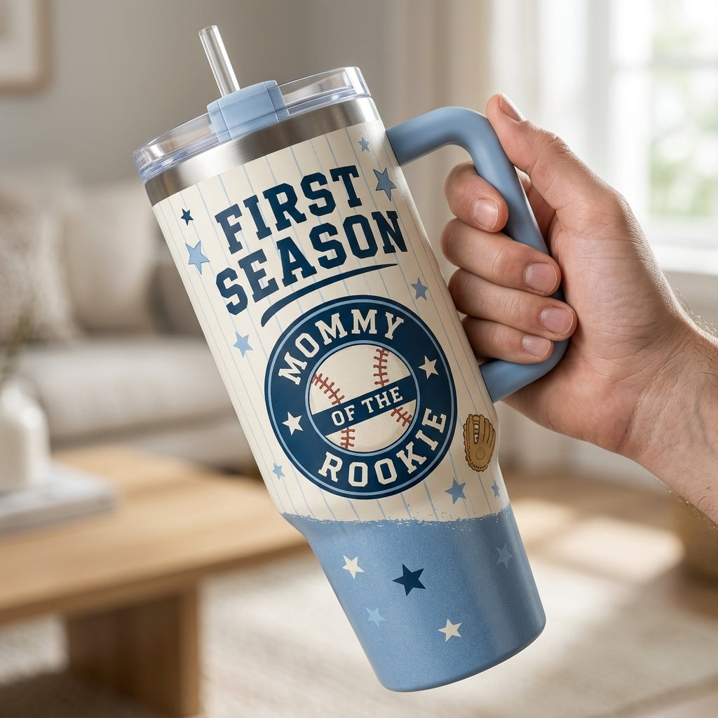 Personalized Baseball Mom 40oz Tumbler with Handle - Custom Name Rookie Crew First Season Gift