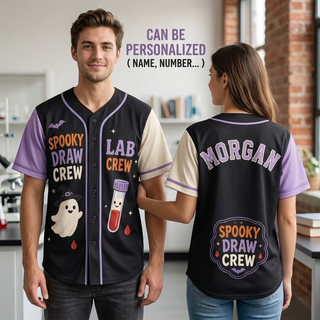 Personalized Spooky Draw Crew Halloween Baseball Jersey - Custom Lab Crew Phlebotomist Gift