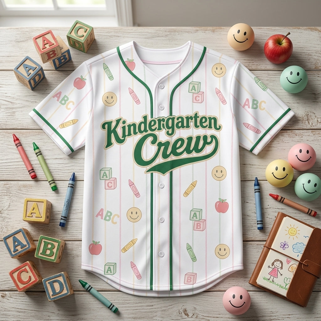Kindergarten Crew Personalized Baseball Jersey - Custom Teacher & Student School Spirit Shirt