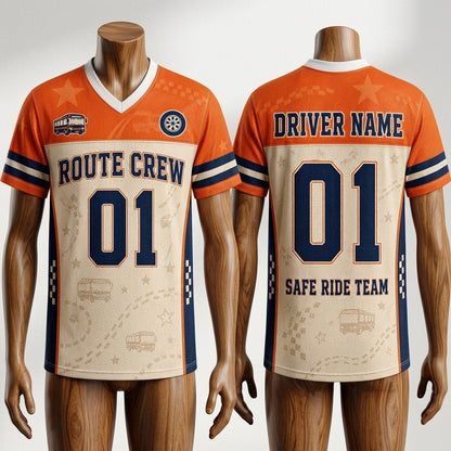 Personalized School Bus Driver Mesh Football Jersey - Custom Route Crew Name and Number Jersey