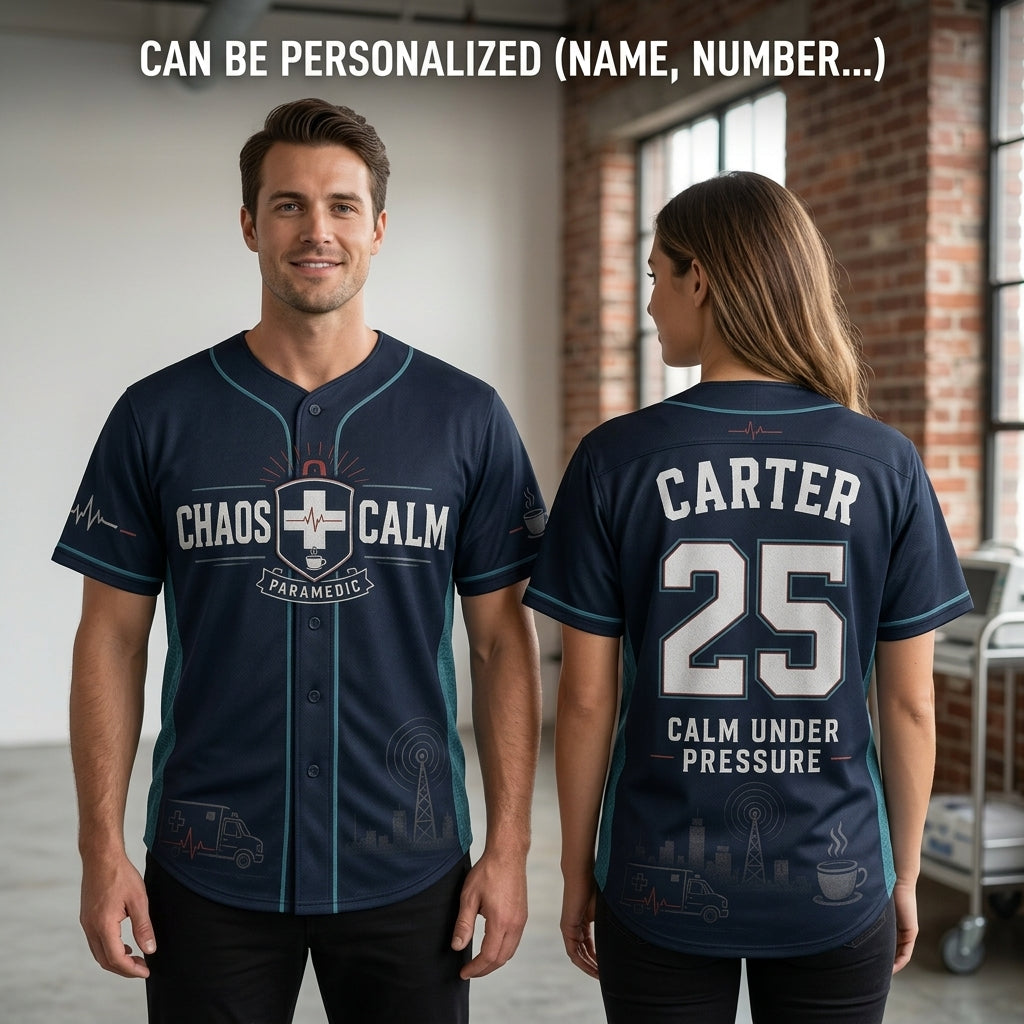 Personalized Paramedic Baseball Jersey - Custom Name and Number Chaos to Calm EMS First Responder Gift product view 2