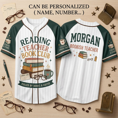 Personalized Reading Teacher Baseball Jersey - Custom Name Bookish Teacher Shirt & Librarian Gift