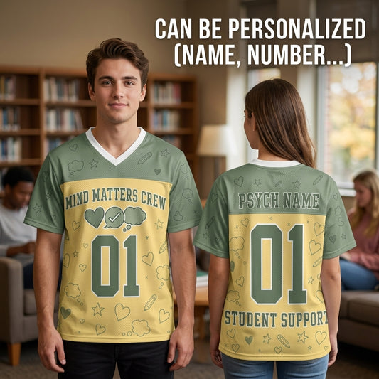 Personalized School Psychologist Mesh Football Jersey - Custom Mind Matters Crew Student Support Shirt