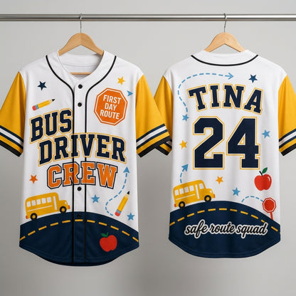 Personalized School Bus Driver Crew Baseball Jersey - Custom Name and Number Gift for Bus Drivers