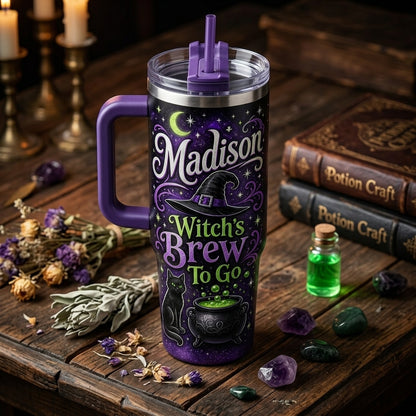 Personalized Witch's Brew 40oz Tumbler with Handle - Custom Name Spooky Season Gift