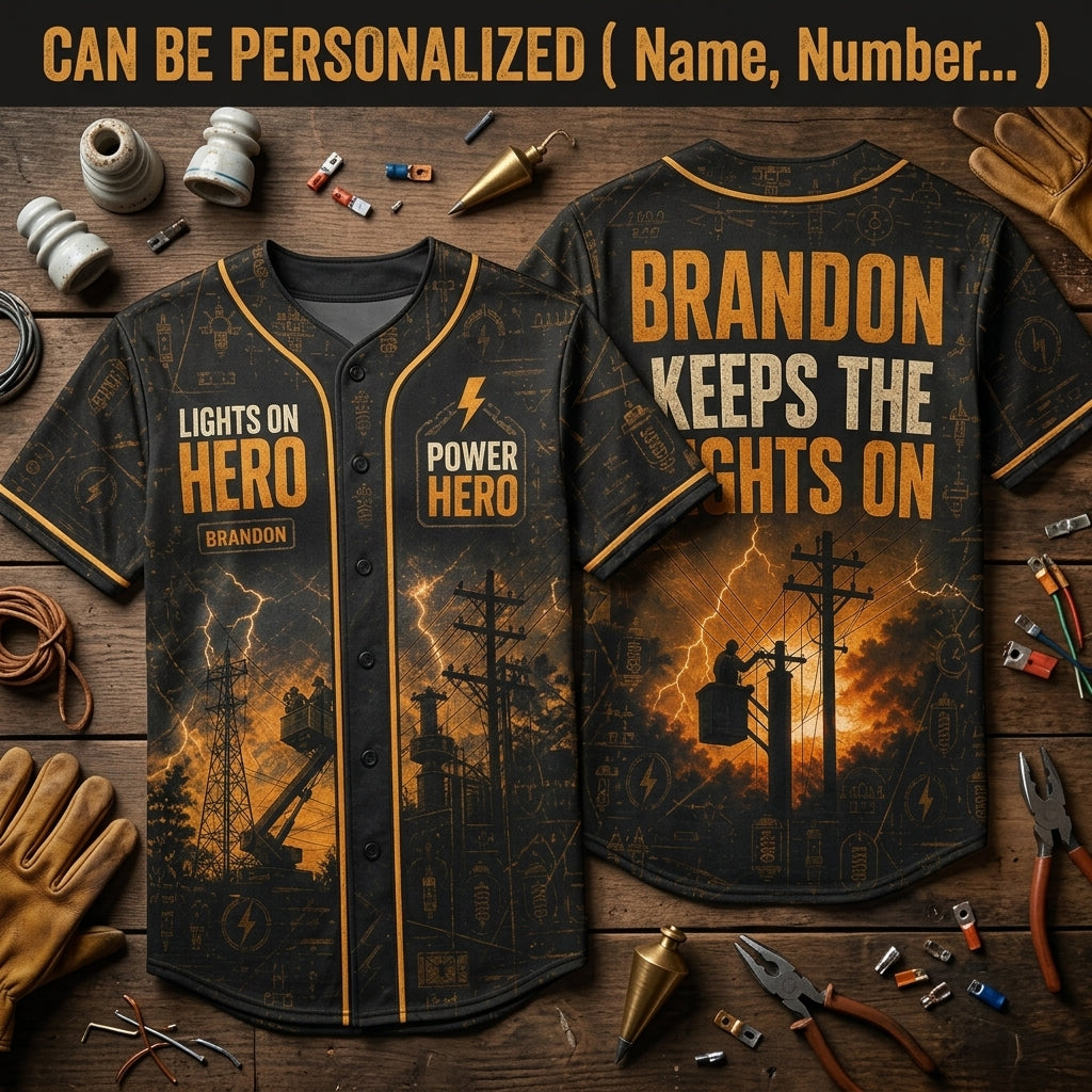 Personalized Lineman Baseball Jersey - Custom Name Lights On Hero Electrical Worker Apparel