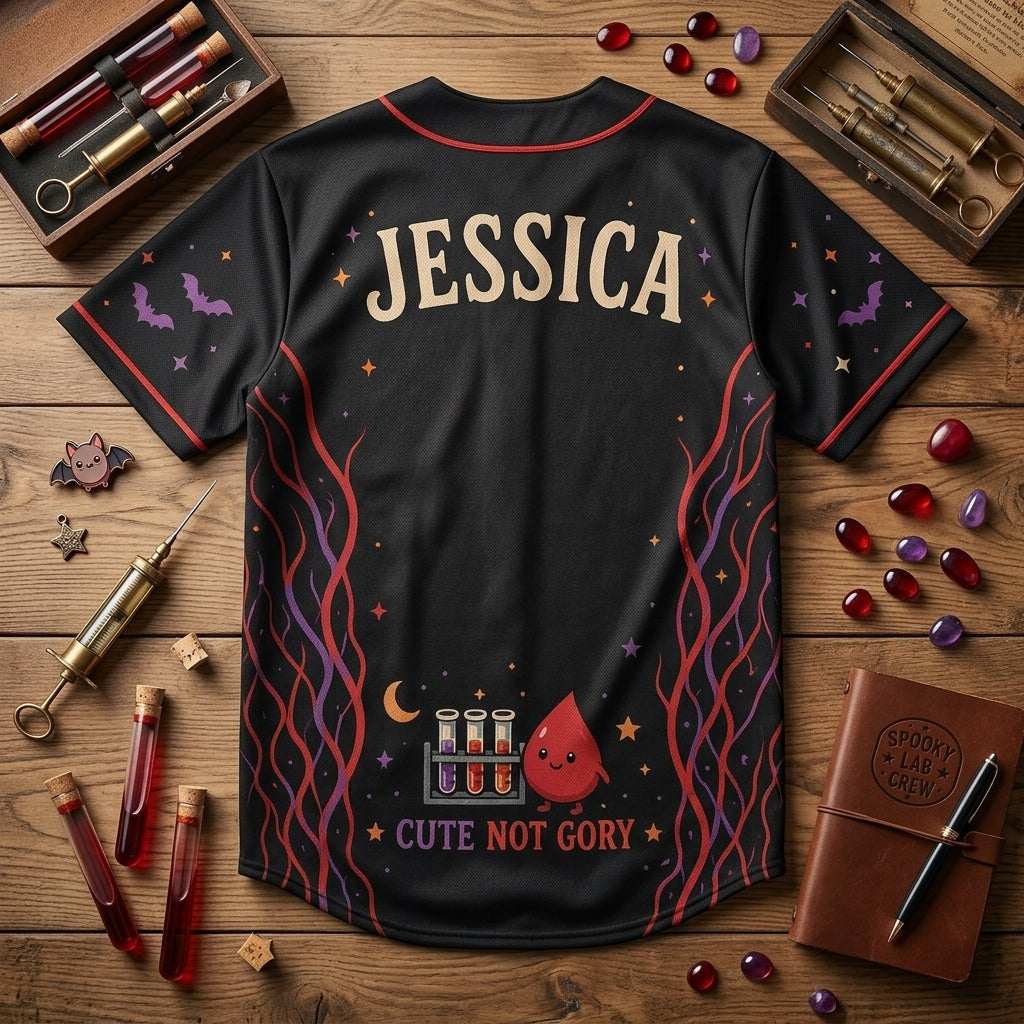 Personalized Vein Whisperer Phlebotomist Baseball Jersey - Custom Name Spooky Lab Crew Healthcare Gift