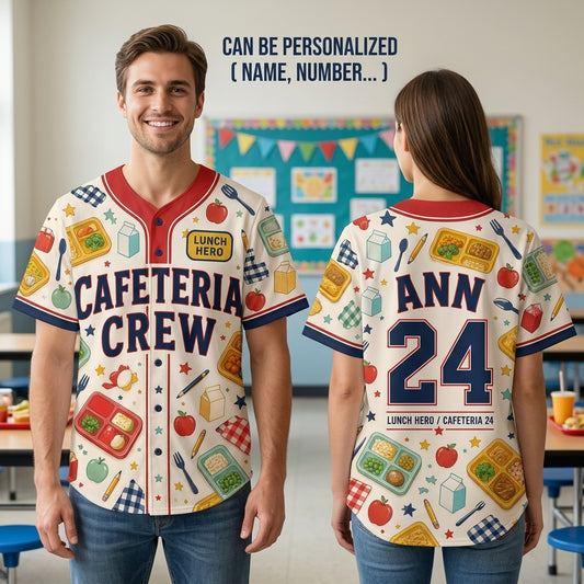 Personalized Cafeteria Crew Baseball Jersey - Custom Name & Number Lunch Hero School Staff Shirt