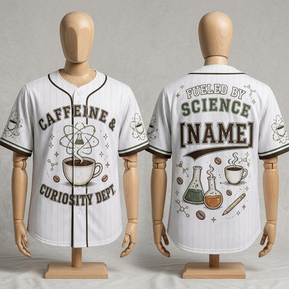 Personalized Science and Coffee Baseball Jersey - Custom Name Fueled By Science Caffeine & Curiosity Dept.