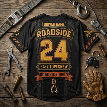 Personalized Tow Truck Driver Baseball Jersey - Custom Name Roadside Tow Crew Hook and Roll Recovery Apparel