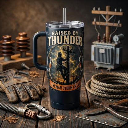 Personalized Lineman Storm Crew 40oz Tumbler with Handle - Custom Name Raised by Thunder Gift product view 3