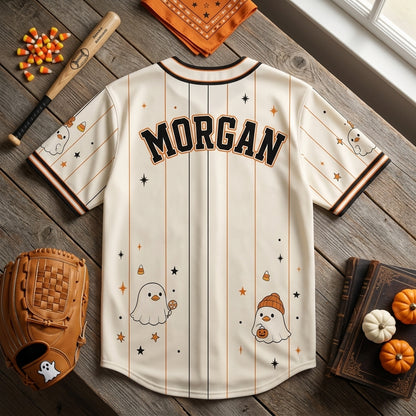 Personalized Duck Duck Boo Halloween Baseball Jersey - Custom Name Cute Ghost Duck Pinstripe Sporty Outfit