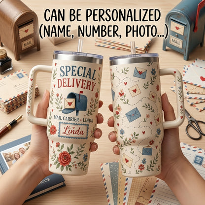 Personalized Mail Carrier Special Delivery 40oz Tumbler with Handle, Custom Name Gift for Postal Workers