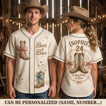 Personalized Boots & Bows Baseball Jersey - Custom Cowgirl Western Aesthetic Shirt