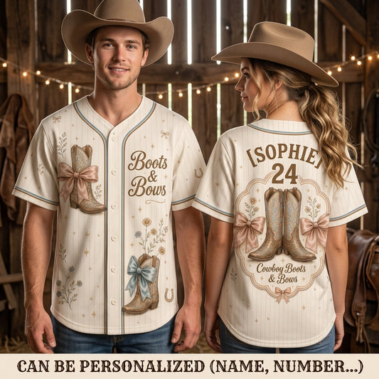 Personalized Boots & Bows Baseball Jersey - Custom Cowgirl Western Aesthetic Shirt
