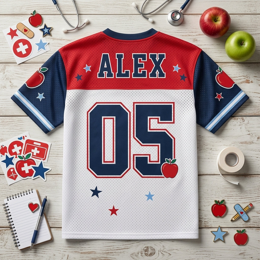Personalized School Nurse Football Jersey - Custom Name & Number First Aid Squad Mesh Shirt