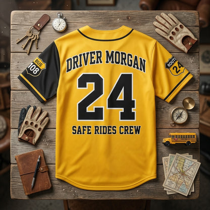 Personalized School Bus Driver Baseball Jersey - Custom Name & Route Number Route Squad Gift