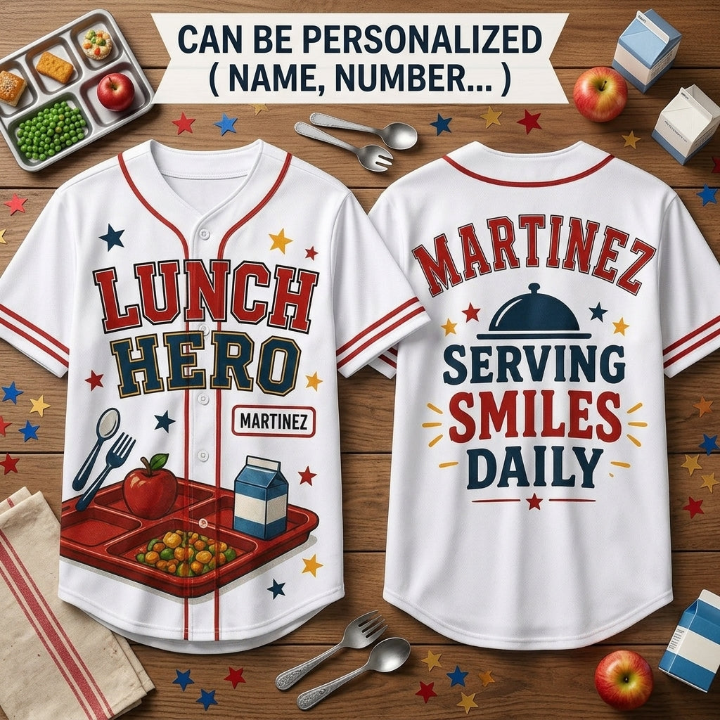 Personalized Lunch Hero Baseball Jersey - Custom Name Gift for School Cafeteria Workers & Staff
