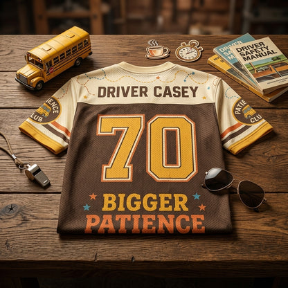 Personalized School Bus Driver Football Jersey - Custom Name & Number Retro Tiny Humans Mesh Shirt