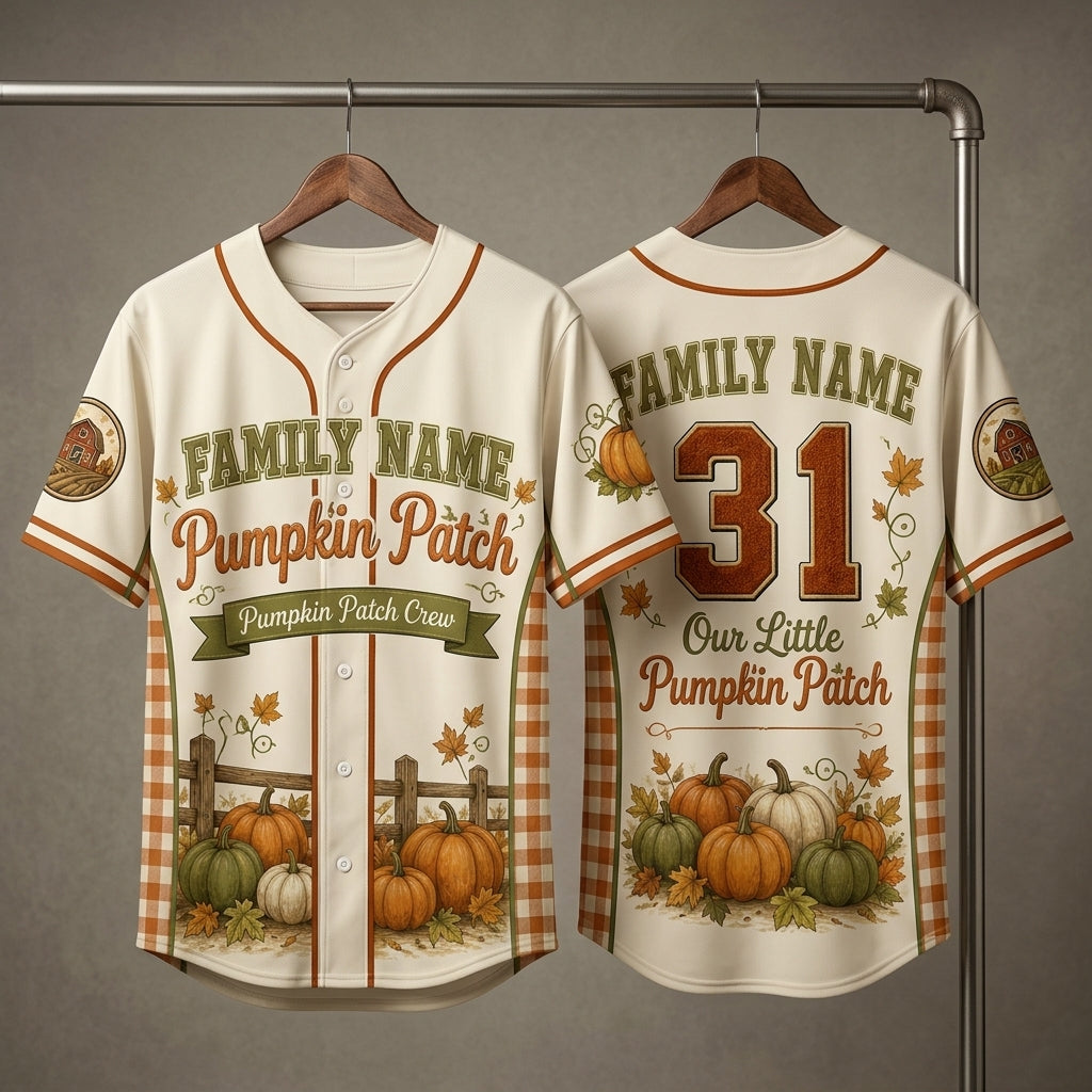 Personalized Family Name Pumpkin Patch Baseball Jersey - Custom Fall Autumn Harvest Shirt