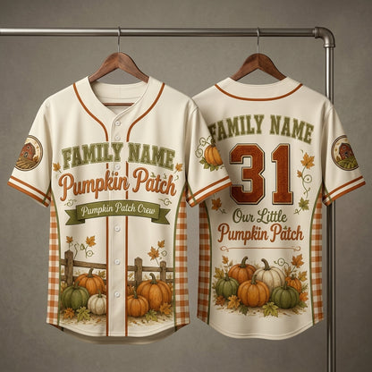 Personalized Family Name Pumpkin Patch Baseball Jersey - Custom Fall Autumn Harvest Shirt