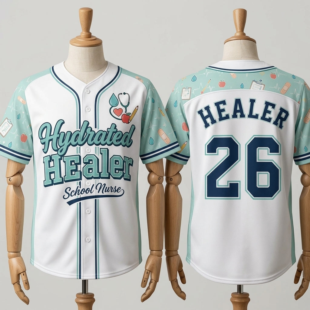 Personalized Hydrated Healer School Nurse Baseball Jersey - Custom Name and Number Athletic Shirt