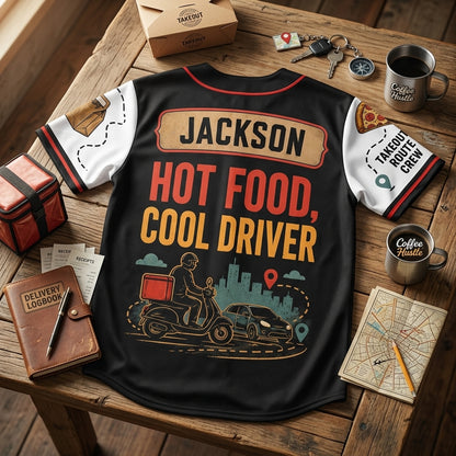 Personalized Delivery Driver Baseball Jersey - Custom Name Fueled By Tips and Takeout Courier Apparel