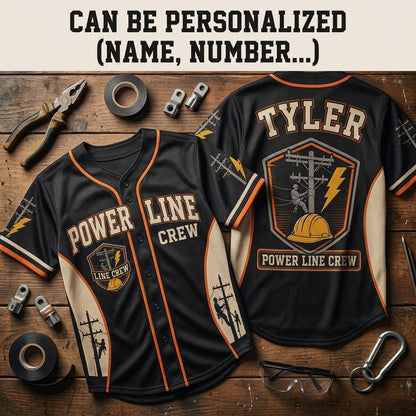 Personalized Power Line Crew Baseball Jersey - Custom Name Lineman Utility Worker Gift Shirt