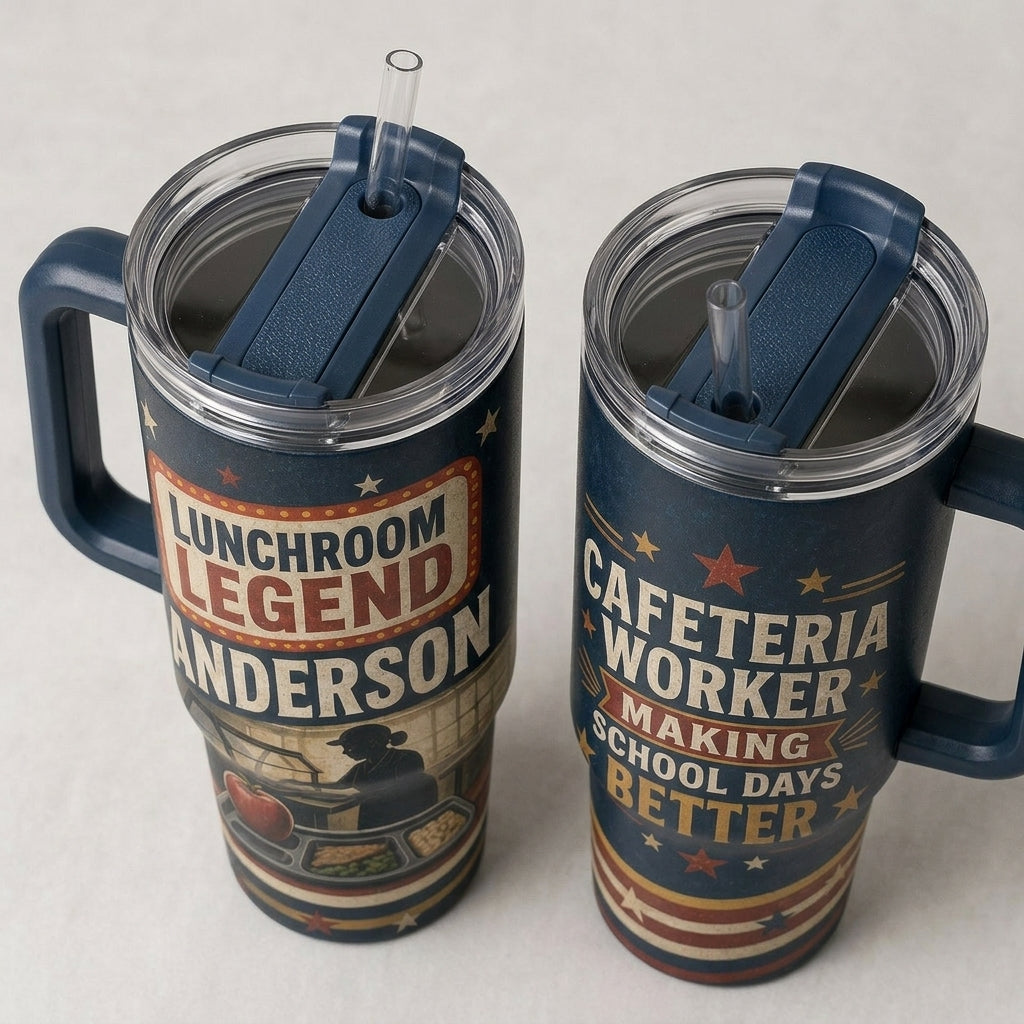 Personalized Lunchroom Legend 40oz Tumbler with Handle - Custom Cafeteria Worker Gift