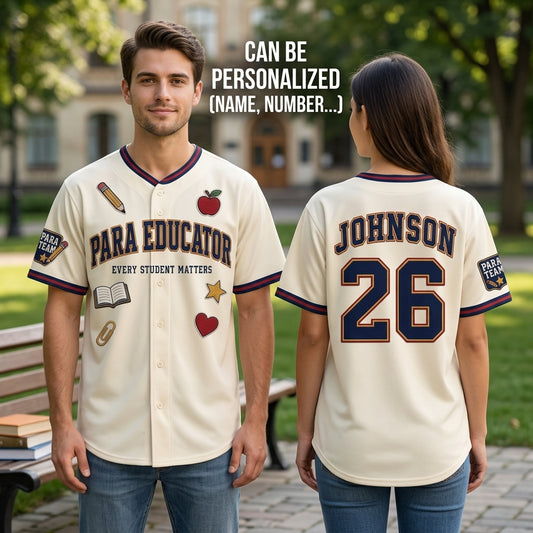 Personalized Para Educator Baseball Jersey - Custom Name & Number Teacher Gift